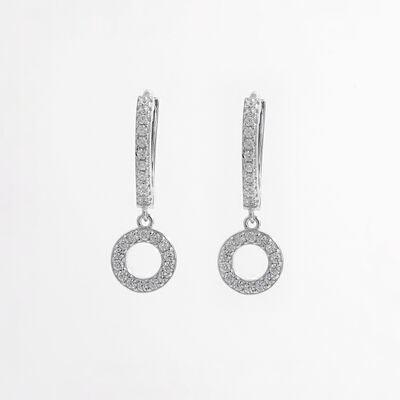 925 Sterling Silver Inlaid Zircon Hoop Dangle Earrings - 808Lush