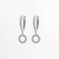 925 Sterling Silver Inlaid Zircon Hoop Dangle Earrings - 808Lush