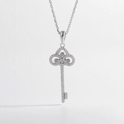 925 Sterling Silver Inlaid Zircon Key Shape Necklace - 808Lush