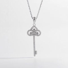 925 Sterling Silver Inlaid Zircon Key Shape Necklace - 808Lush