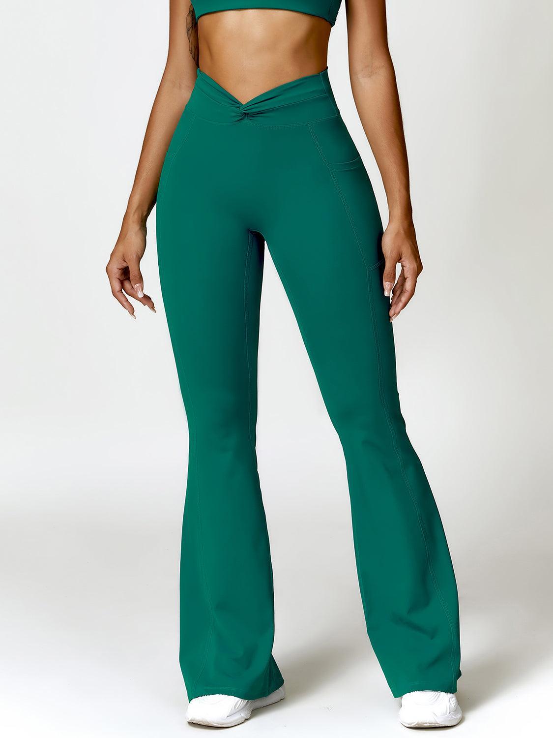 Twisted High Waist Bootcut Active Pants with Pockets - 808Lush