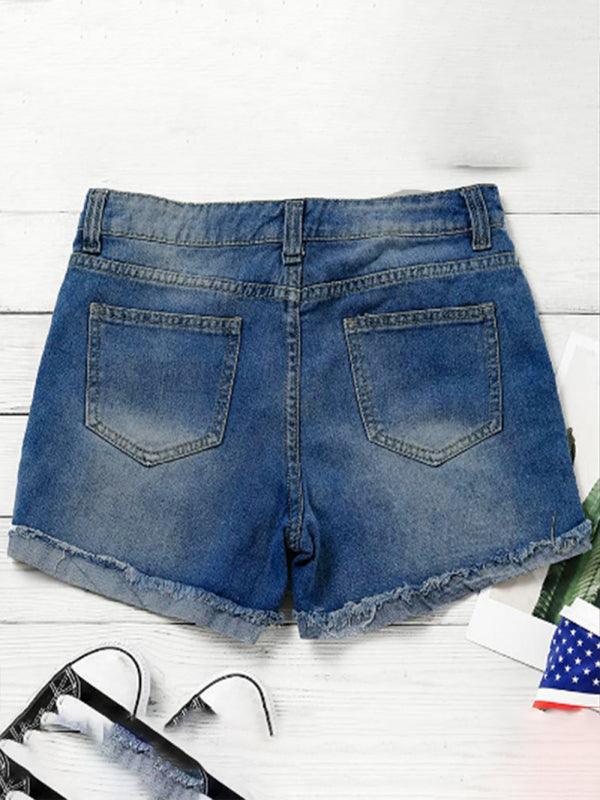 American flag patch skinny denim shorts - 808Lush