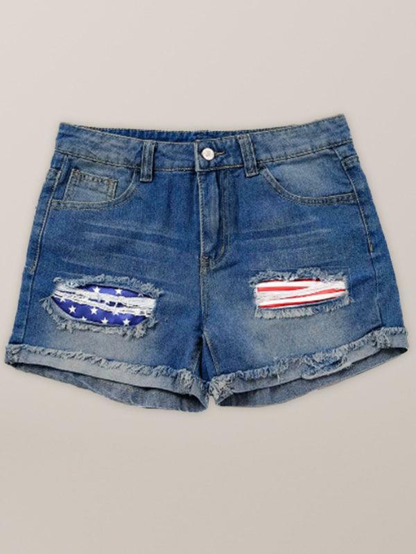 American flag patch skinny denim shorts - 808Lush