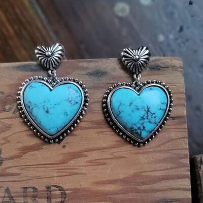 Artificial Turquoise Alloy Heart Dangle Earrings - 808Lush