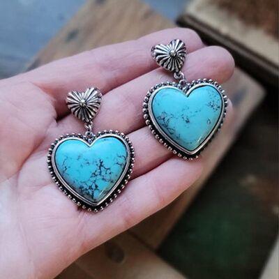 Artificial Turquoise Alloy Heart Dangle Earrings - 808Lush