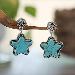 Artificial Turquoise Alloy Star Earrings - 808Lush