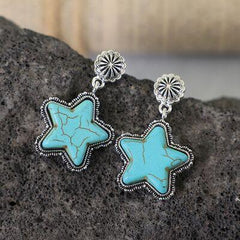 Artificial Turquoise Alloy Star Earrings - 808Lush