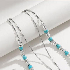 Artificial Turquoise Beaded Double-Layered Cross Necklace - 808Lush