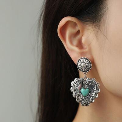 Artificial Turquoise Heart Dangle Earrings - 808Lush