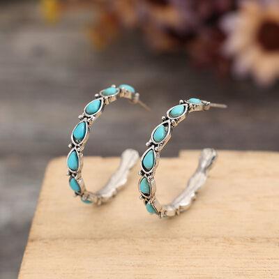 Artificial Turquoise Silver-Plated Hoop Earrings - 808Lush