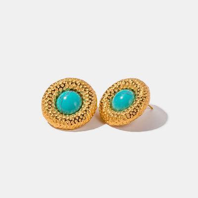 Artificial Turquoise Stainless Steel Gold-Plated Earrings - 808Lush