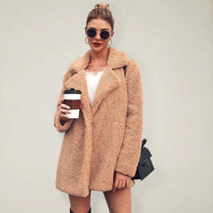 Autumn and winter fashion suit collar grain fleece long-sleeved women's top coat - 808Lush