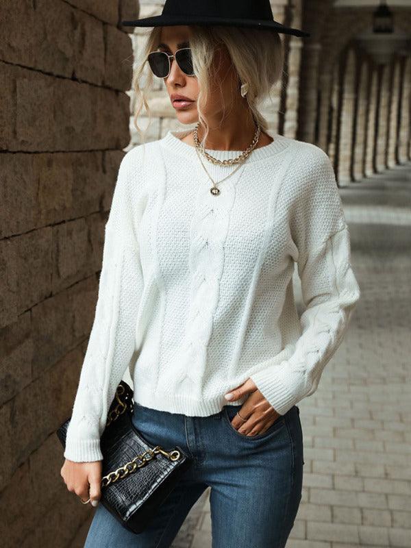 Autumn and winter women's twist long sleeve white sweater - 808Lush