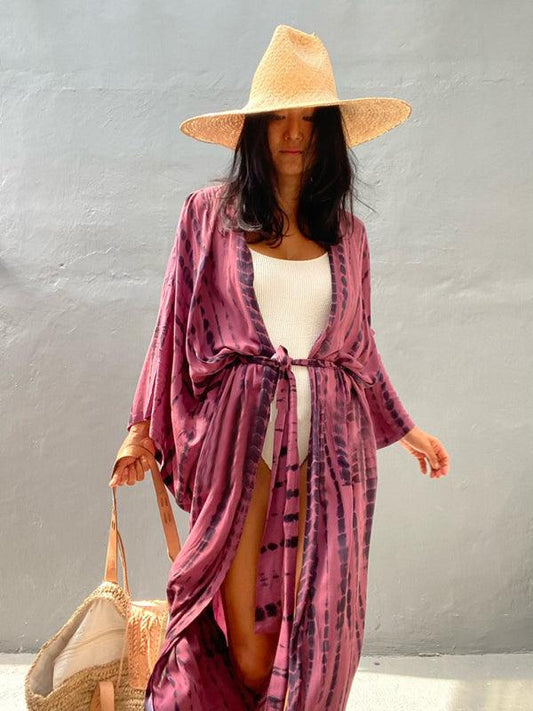 Beach Cover Up Tie Dye Graphic Print Sun Protection Cardigan Bikini Over Cover Up - 808Lush