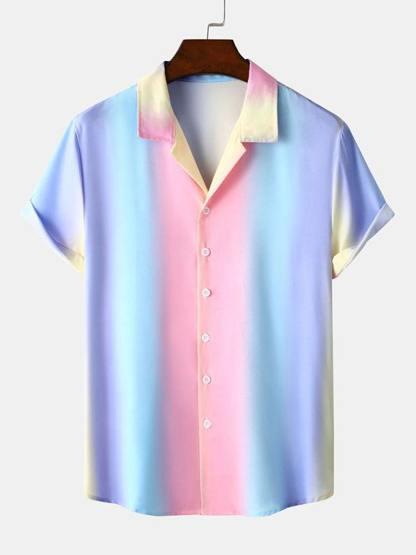 Men Beach Shirt Hawaiian Casual Gradient Stripe Shirt - 808Lush