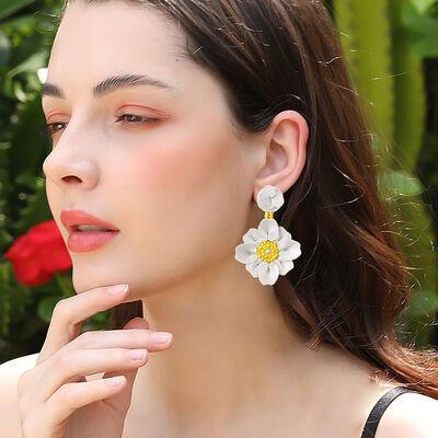 Bead PU Leather Stainless Steel Flower Earrings - 808Lush