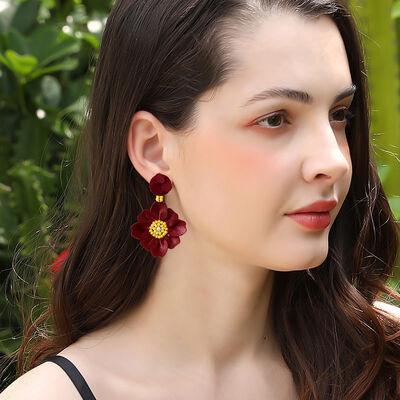 Bead PU Leather Stainless Steel Flower Earrings - 808Lush