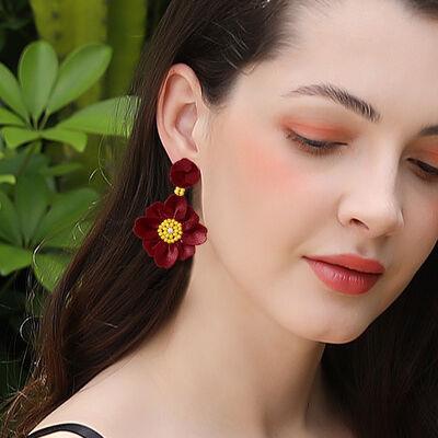 Bead PU Leather Stainless Steel Flower Earrings - 808Lush