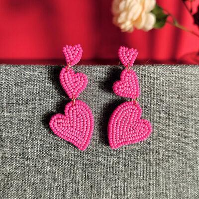 Bead Stainless Steel Heart Dangle Earrings - 808Lush