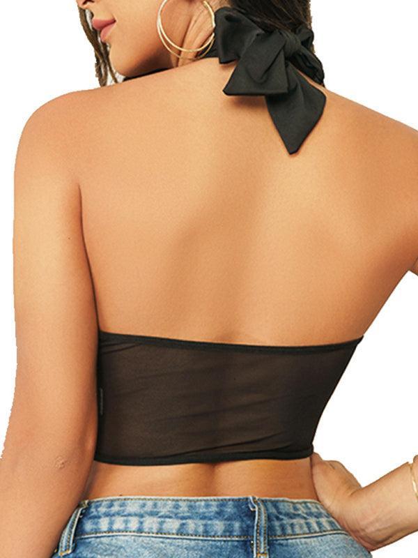 Beautiful chest mesh strap sexy hot girl hanging neck tube top sexy lingerie - 808Lush