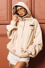 BiBi Laser Cut Long Sleeve Half Zip Hoodie - 808Lush