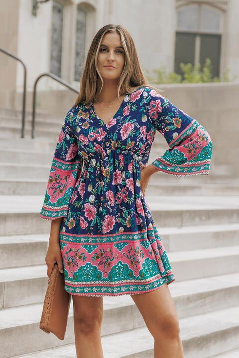 Bohemian V-Neck Mini Dress - 808Lush