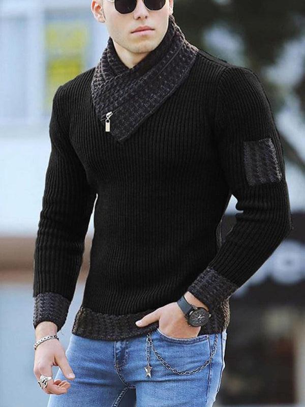 British Plus Size Men's Sweater Pullover Long Sleeve Scarf Turtleneck Men's Knitwear - 808Lush