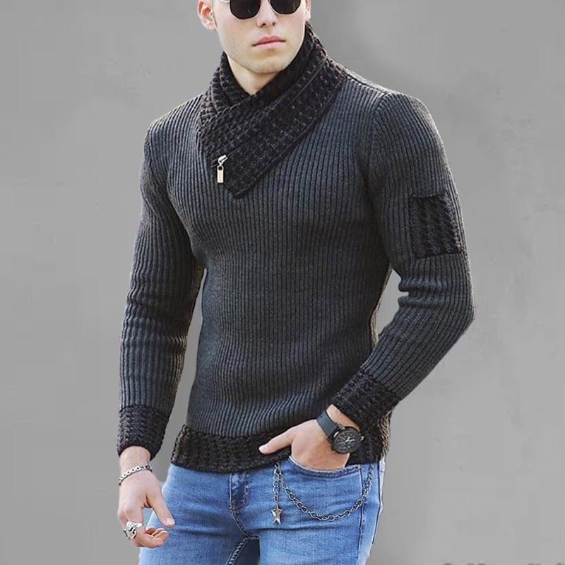 British Plus Size Men's Sweater Pullover Long Sleeve Scarf Turtleneck Men's Knitwear - 808Lush