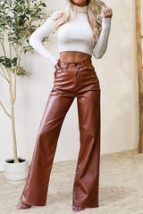 Buttoned High Waist Pants with Pockets - 808Lush