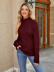 Cable-Knit Mock Neck Sweater - 808Lush