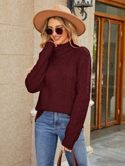 Cable-Knit Mock Neck Sweater - 808Lush