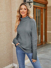 Cable-Knit Mock Neck Sweater - 808Lush