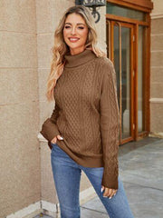 Cable-Knit Mock Neck Sweater - 808Lush