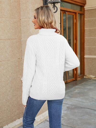 Cable-Knit Mock Neck Sweater - 808Lush