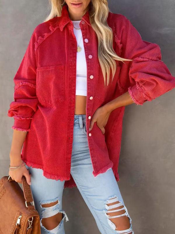 Casual Fringed Ripped Loose Denim Jacket - 808Lush