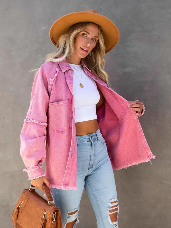 Casual Fringed Ripped Loose Denim Jacket - 808Lush