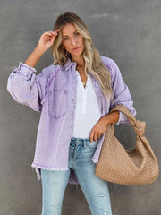 Casual Fringed Ripped Loose Denim Jacket - 808Lush