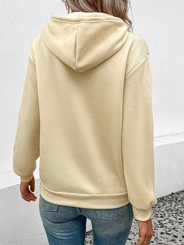 Casual Long Sleeve Solid Color Hooded Sweatshirt - 808Lush