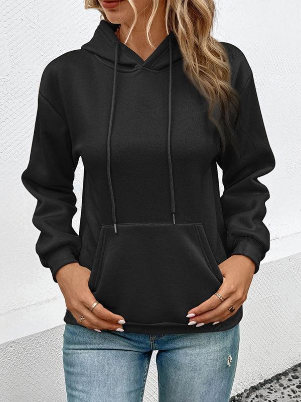 Casual Long Sleeve Solid Color Hooded Sweatshirt - 808Lush