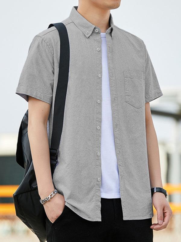 Men Casual Oxford short-sleeved shirt youthful fashion double pockets - 808Lush