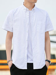 Men Casual Oxford short-sleeved shirt youthful fashion double pockets - 808Lush