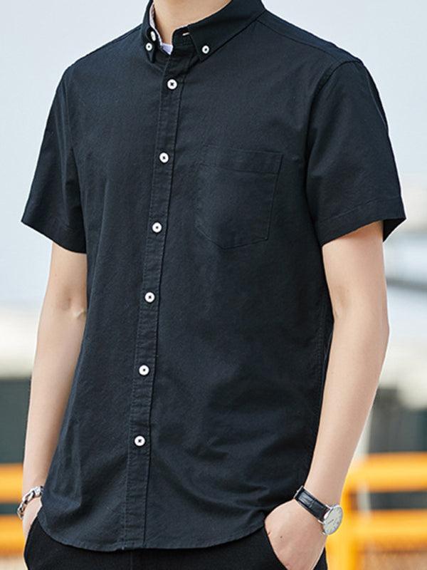 Men Casual Oxford short-sleeved shirt youthful fashion double pockets - 808Lush