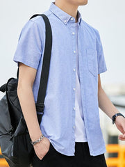 Men Casual Oxford short-sleeved shirt youthful fashion double pockets - 808Lush