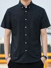 Men Casual Oxford short-sleeved shirt youthful fashion double pockets - 808Lush