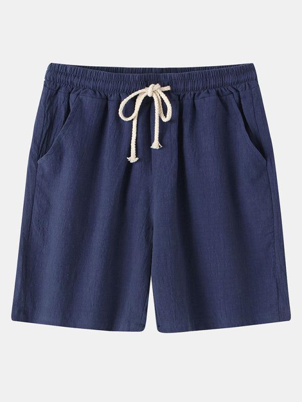 Men's Cotton Linen Beach Shorts Korean Style Solid Color - 808Lush