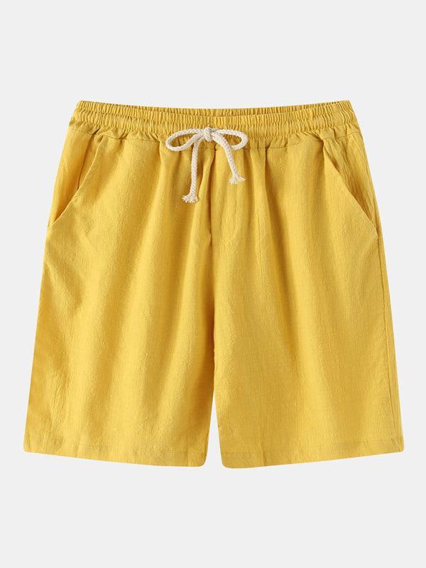 Men's Cotton Linen Beach Shorts Korean Style Solid Color - 808Lush