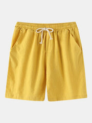 Men's Cotton Linen Beach Shorts Korean Style Solid Color - 808Lush