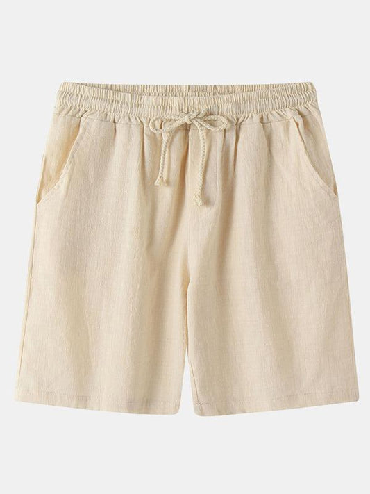 Men's Cotton Linen Beach Shorts Korean Style Solid Color - 808Lush