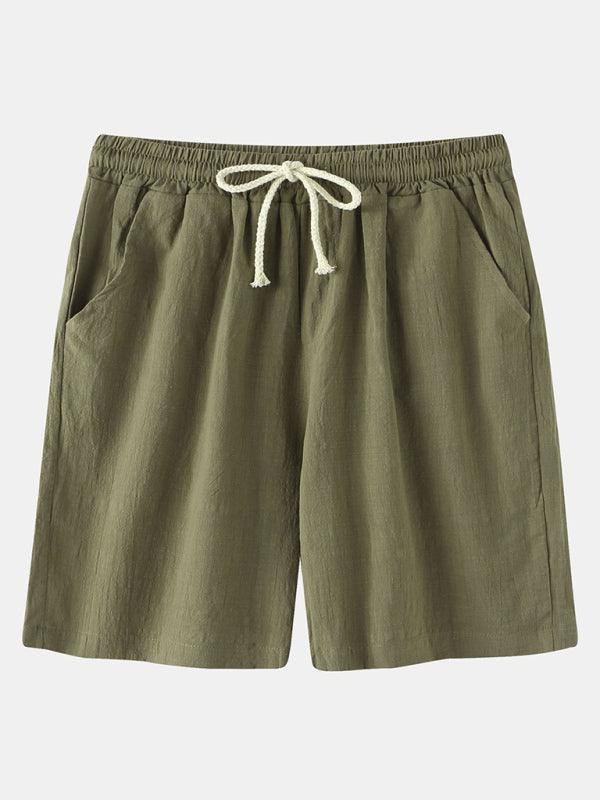 Men's Cotton Linen Beach Shorts Korean Style Solid Color - 808Lush