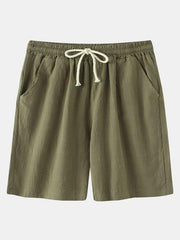 Men's Cotton Linen Beach Shorts Korean Style Solid Color - 808Lush